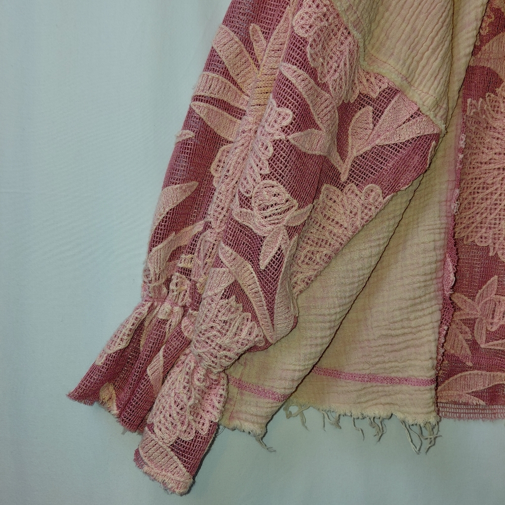 Oli & Hali Shirt Jacket Lacy Gauze Women's Size Med Oversized Pink Sheer - Picture 8 of 8